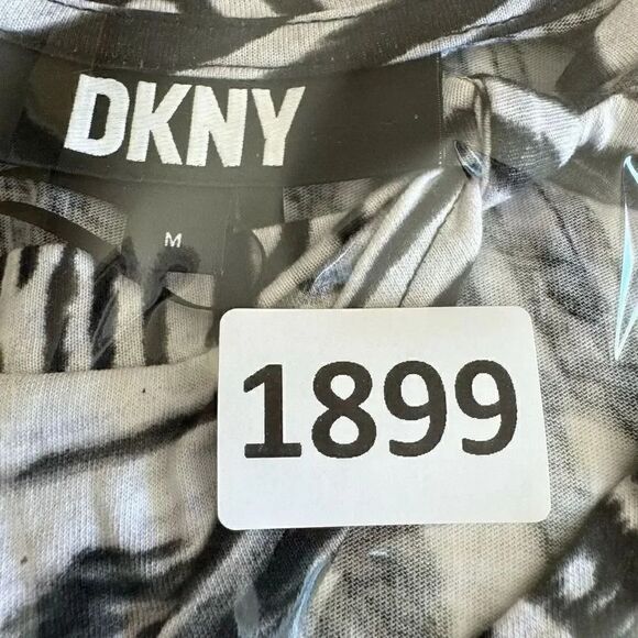 Dkny Print Knot Cutout T-Shirt in Black White Combo Soft Short Sleeves SZ M #189 - Picture 11 of 12